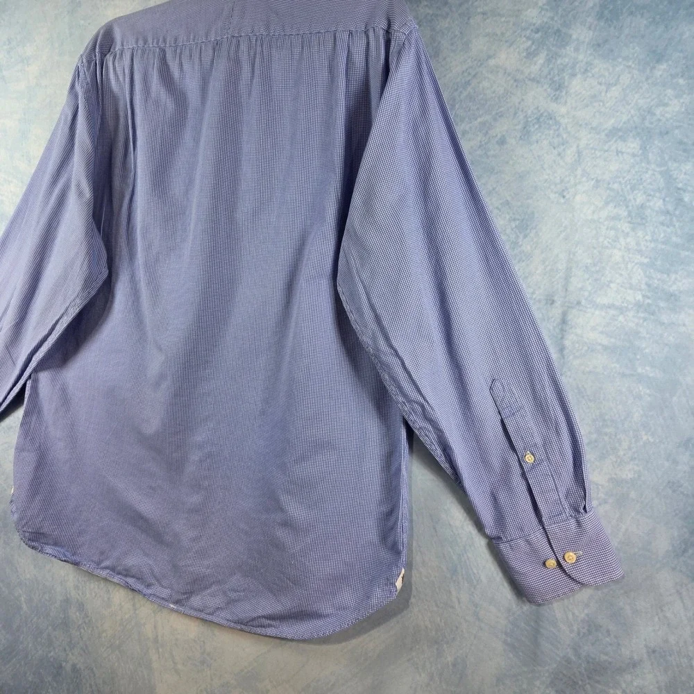 Peter Millar Mens Blue Gingham Cotton Button Down Shirt Large 16.5 2455‎